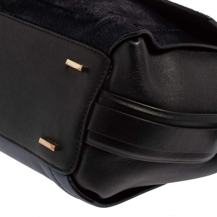 Pre Owned DKNY Blue/Black Calf Hair and Leather Greenwich Top Handle Bag