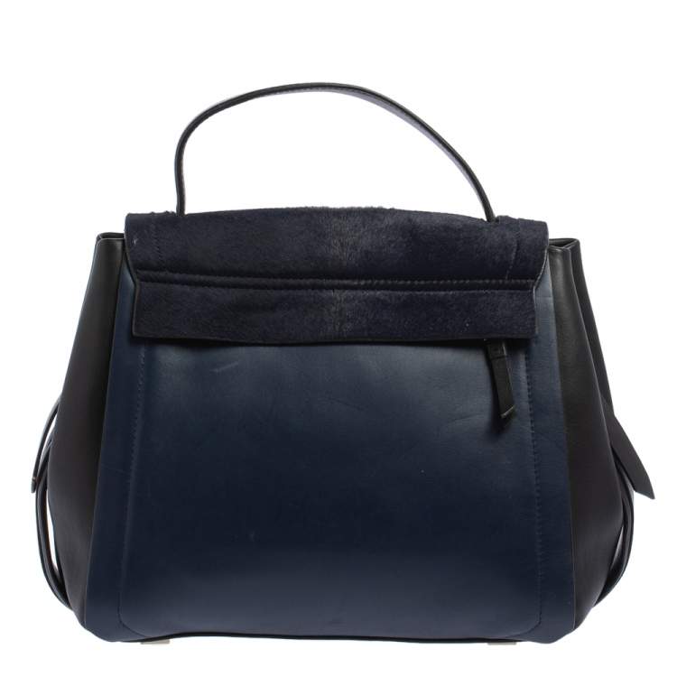 Pre Owned DKNY Blue/Black Calf Hair and Leather Greenwich Top Handle Bag