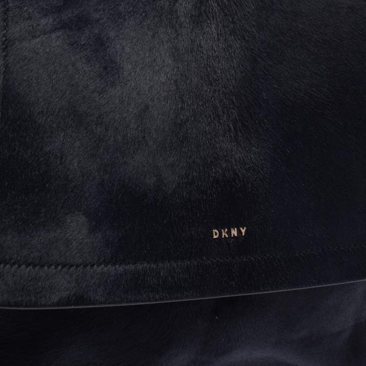 Pre Owned DKNY Blue/Black Calf Hair and Leather Greenwich Top Handle Bag
