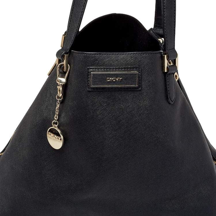 Pre Owned DKNY Black Saffiano Leather Double Zip Tote