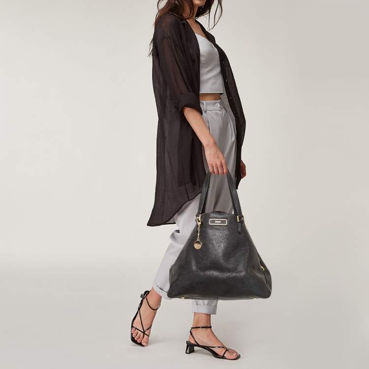 Lovely Genuine DKNY black Saffiano leather Tote Bag, Over Shoulder