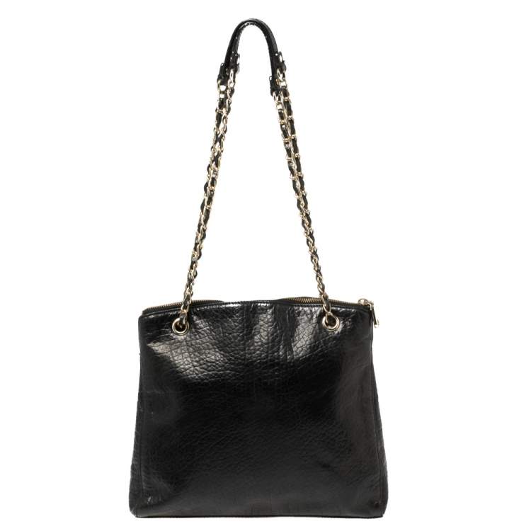 Pre Owned DKNY Black Leather Top Zip Chain Shoulder Bag