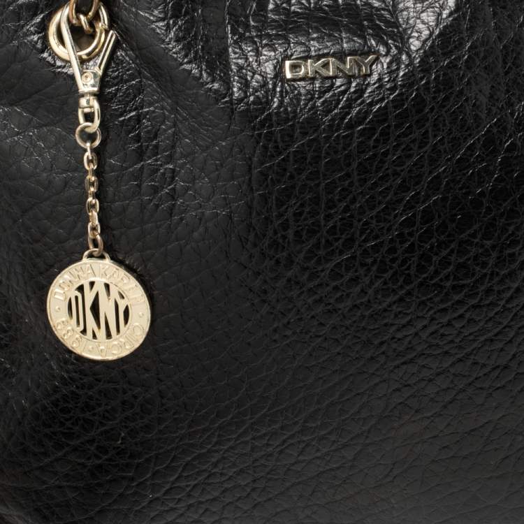 Pre Owned DKNY Black Leather Top Zip Chain Shoulder Bag
