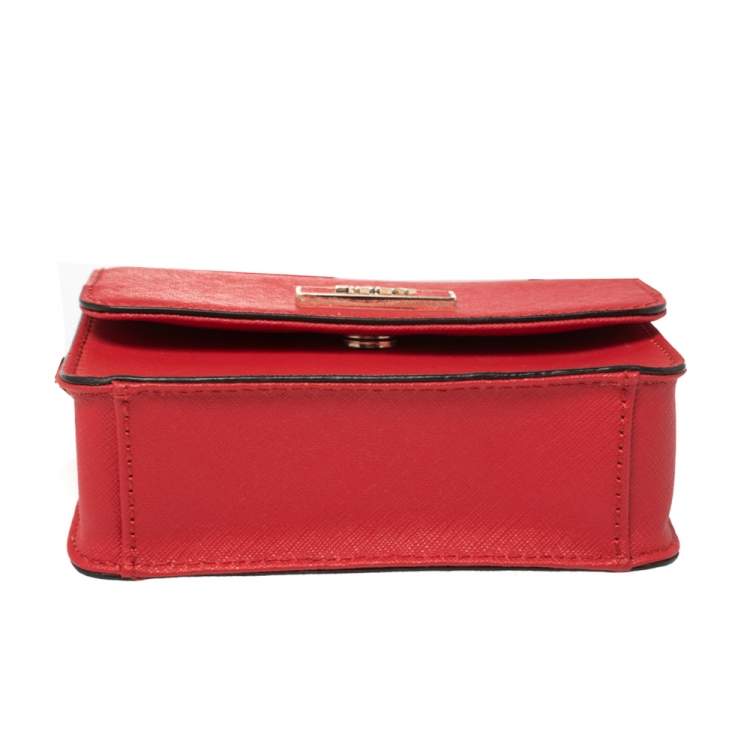 Pre Owned DKNY Red Saffiano Leather Micro Bryant Park Crossbody Bag