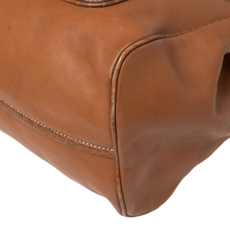 Pre Owned DKNY Brown Croc Embossed and Leather Turnlock Flap Top Handle Bag
