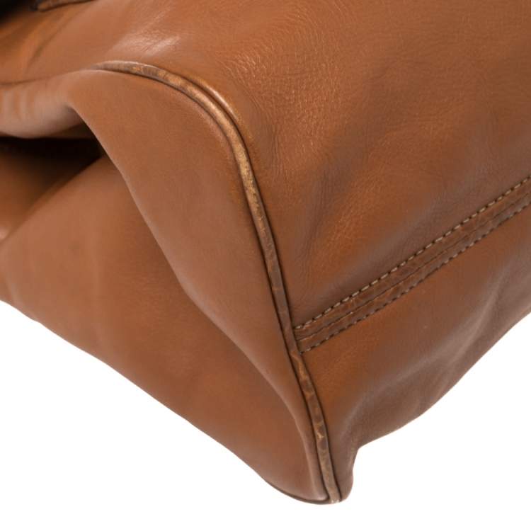 Pre Owned DKNY Brown Croc Embossed and Leather Turnlock Flap Top Handle Bag