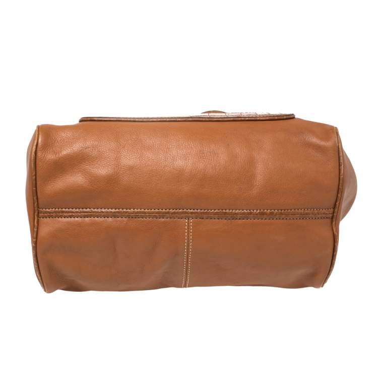 Pre Owned DKNY Brown Croc Embossed and Leather Turnlock Flap Top Handle Bag