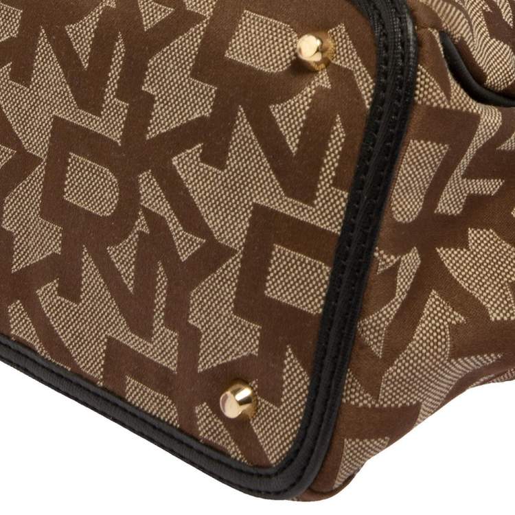 Pre Owned DKNY Monogram Canvas and Leather Double Zip Tote