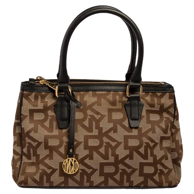 Pre Owned DKNY Monogram Canvas and Leather Double Zip Tote