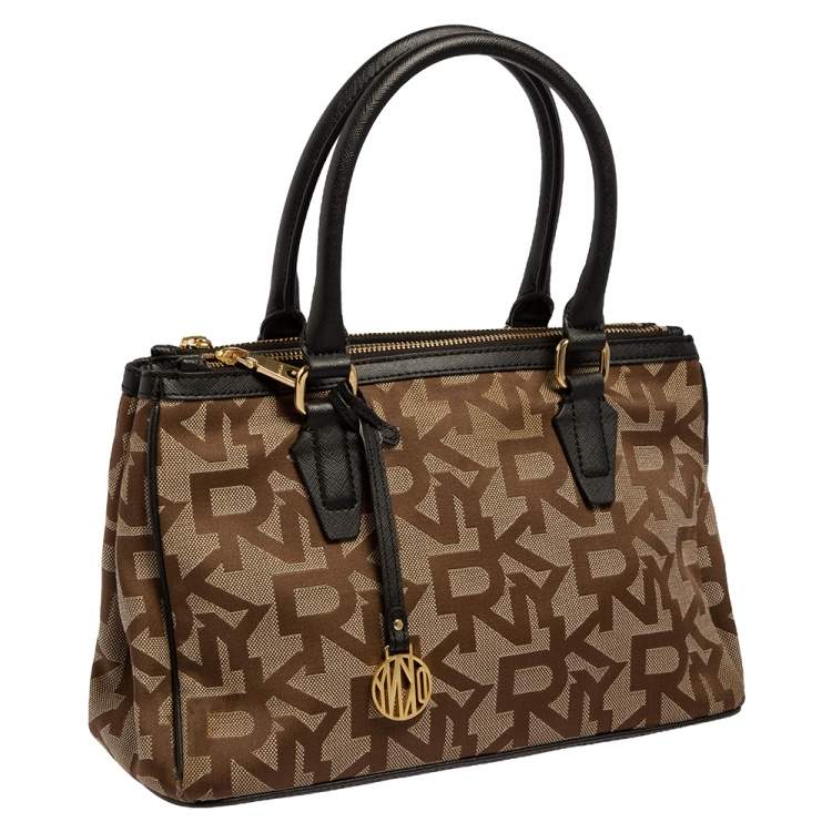 Pre Owned DKNY Monogram Canvas and Leather Double Zip Tote