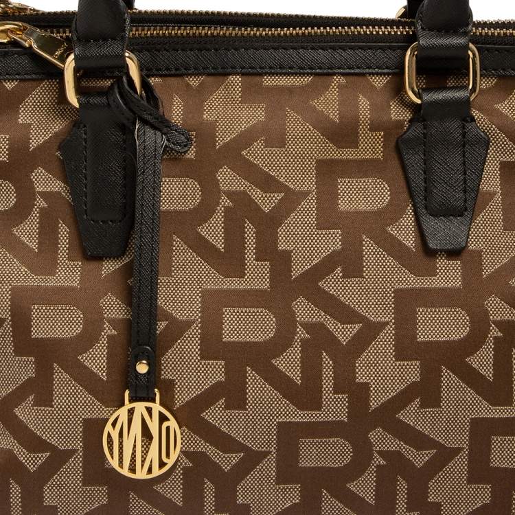 Pre Owned DKNY Monogram Canvas and Leather Double Zip Tote