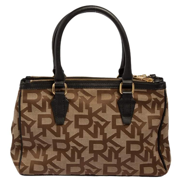 Pre Owned DKNY Monogram Canvas and Leather Double Zip Tote