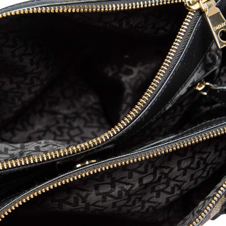 Pre Owned DKNY Monogram Canvas and Leather Double Zip Tote