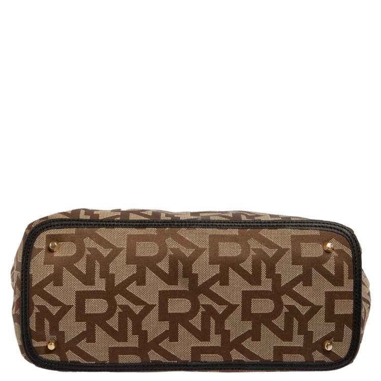 Pre Owned DKNY Monogram Canvas and Leather Double Zip Tote