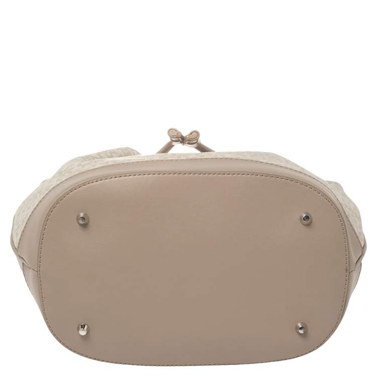 Pre Owned DKNY Grey Signature Coated Canvas and Leather Drawstring Bucket Bag