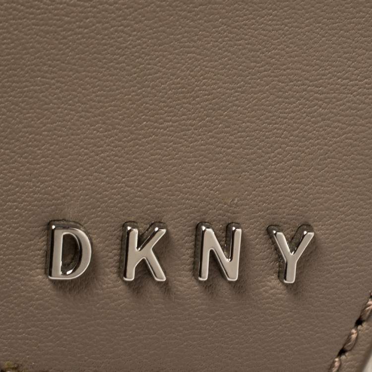 Pre Owned DKNY Grey Signature Coated Canvas and Leather Drawstring Bucket Bag