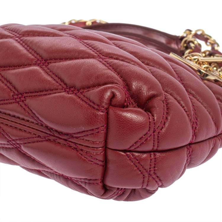 Pre Owned Dkny Red Quilted Leather Charm Chain Shoulder Bag