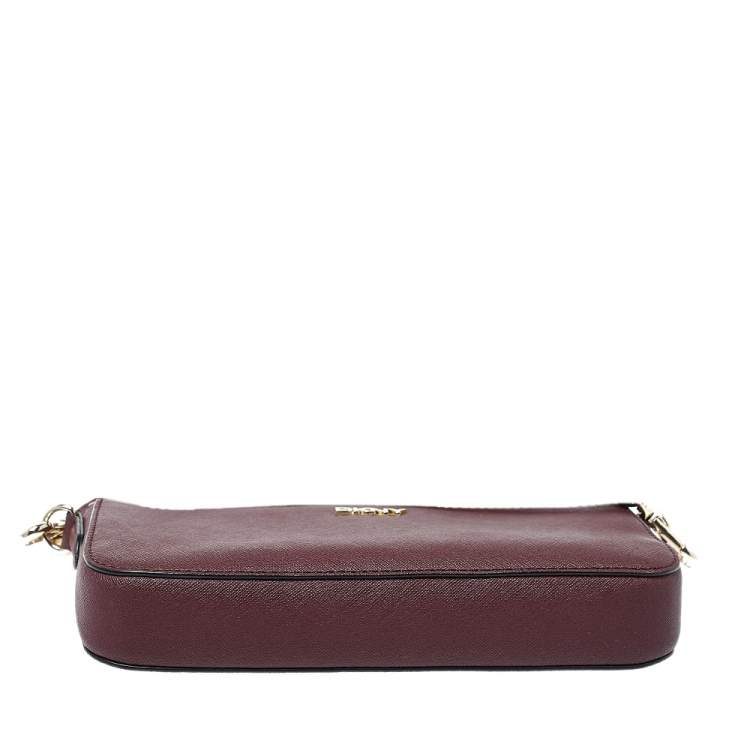 Pre Owned Dkny Burgundy Leather Zip Crossbody Bag