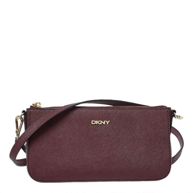 Pre Owned Dkny Burgundy Leather Zip Crossbody Bag
