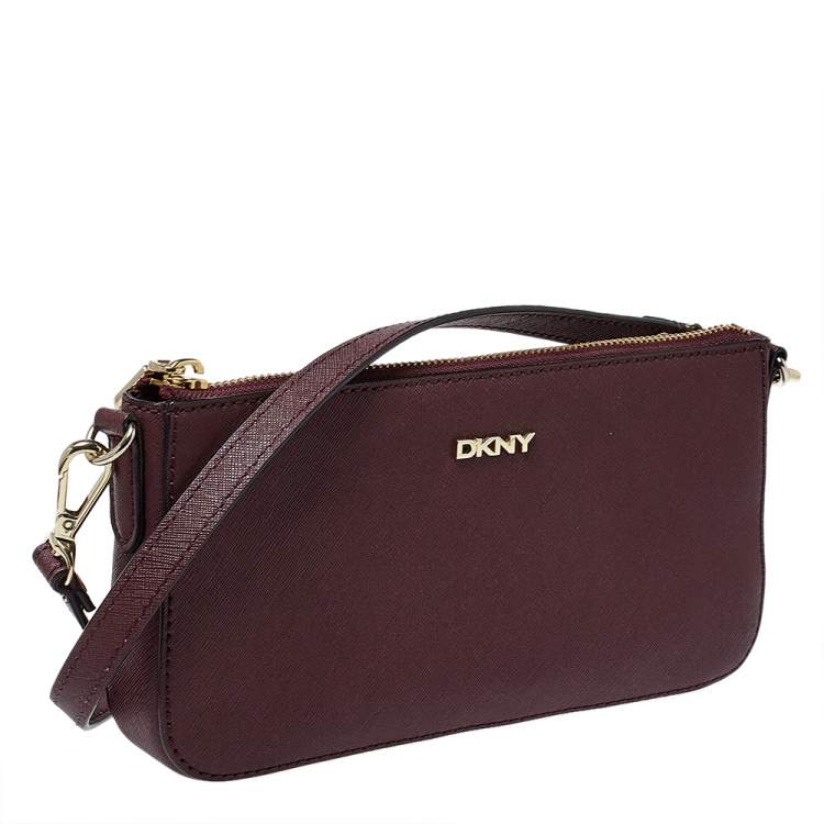 Pre Owned Dkny Burgundy Leather Zip Crossbody Bag