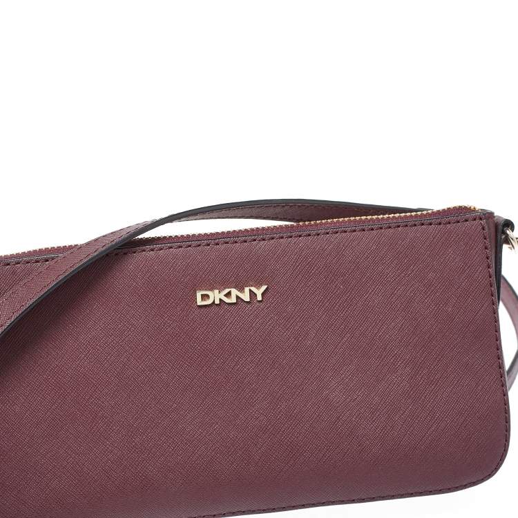 Pre Owned Dkny Burgundy Leather Zip Crossbody Bag