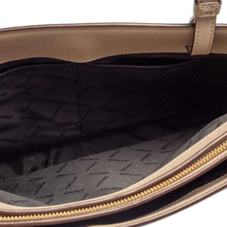 Pre Owned DKNY Beige Leather  Top Zip Tote