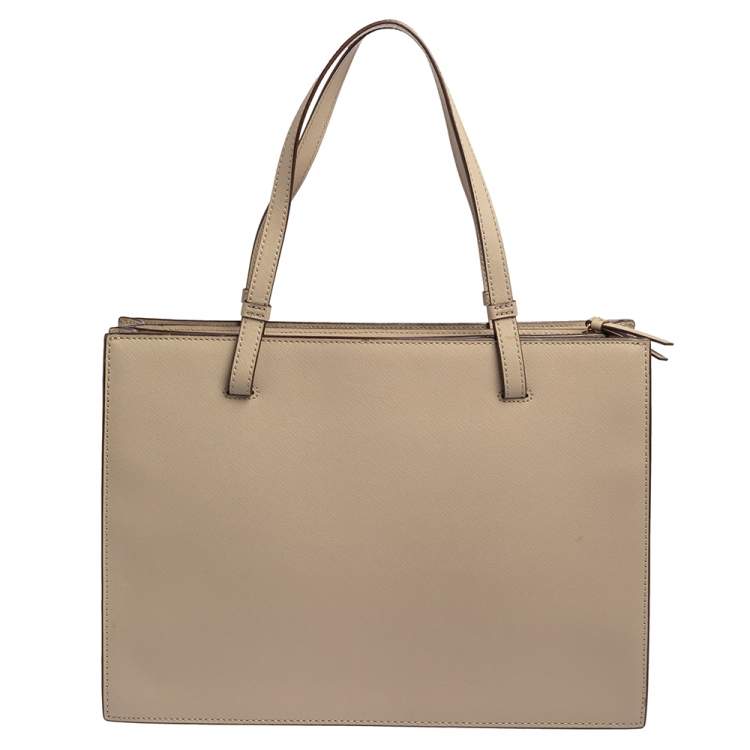Pre Owned DKNY Beige Leather  Top Zip Tote