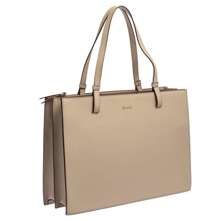 Pre Owned DKNY Beige Leather  Top Zip Tote