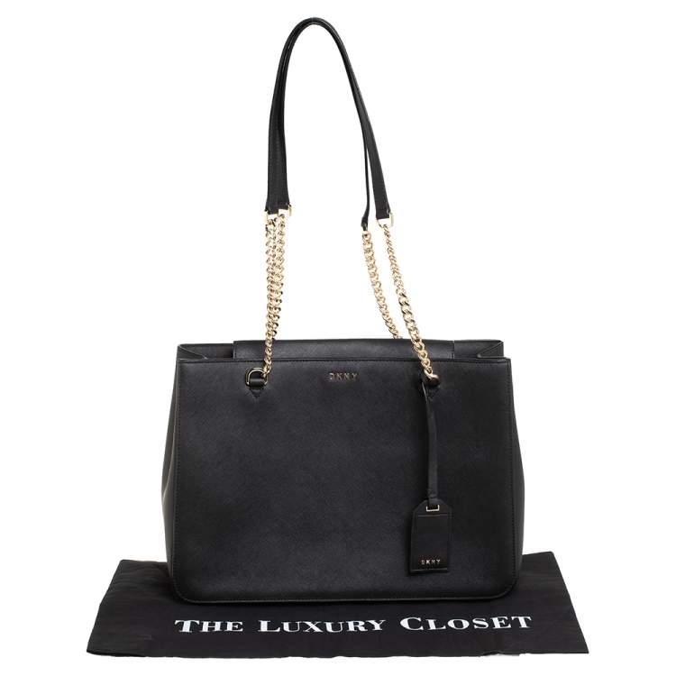 Pre Owned DKNY Black Saffiano Leather Bryant Park Chain Tote