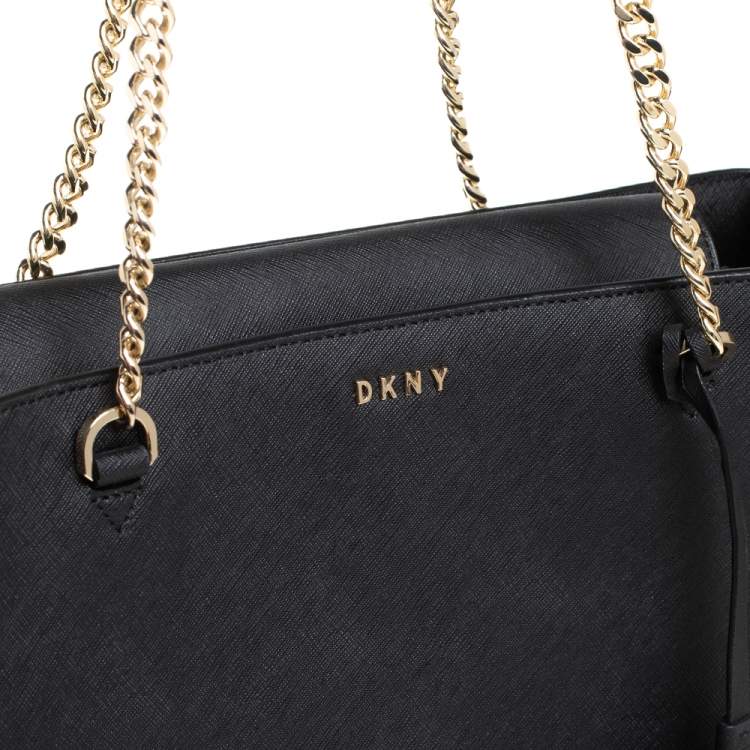 Pre Owned DKNY Black Saffiano Leather Bryant Park Chain Tote