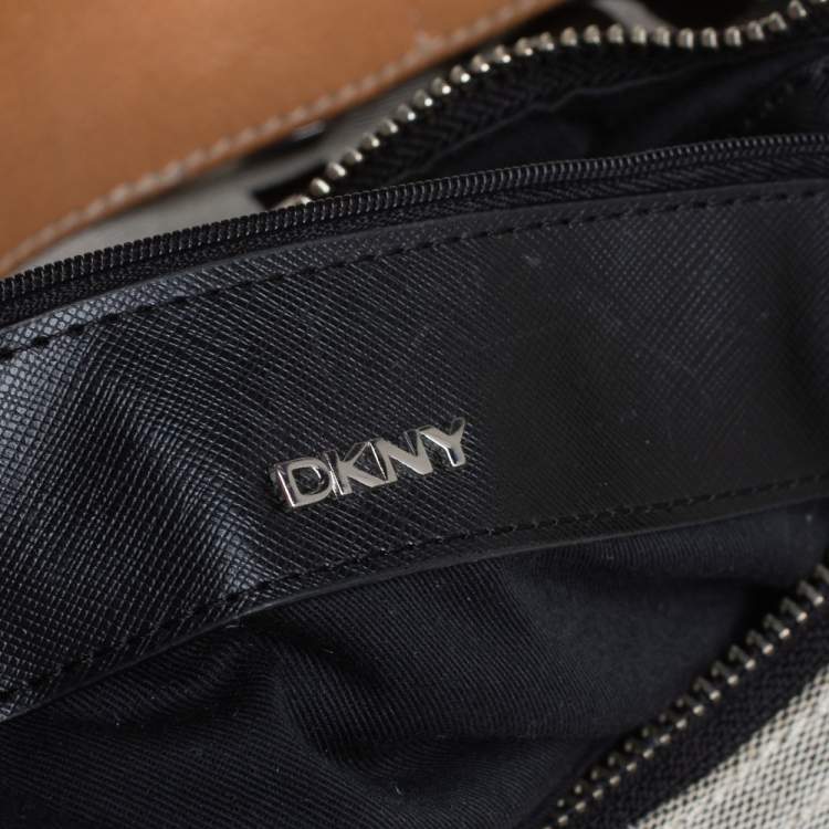 Pre Owned Dkny Grey/Beige Signature Canvas and Leather Hobo