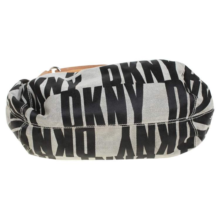 Pre Owned Dkny Grey/Beige Signature Canvas and Leather Hobo