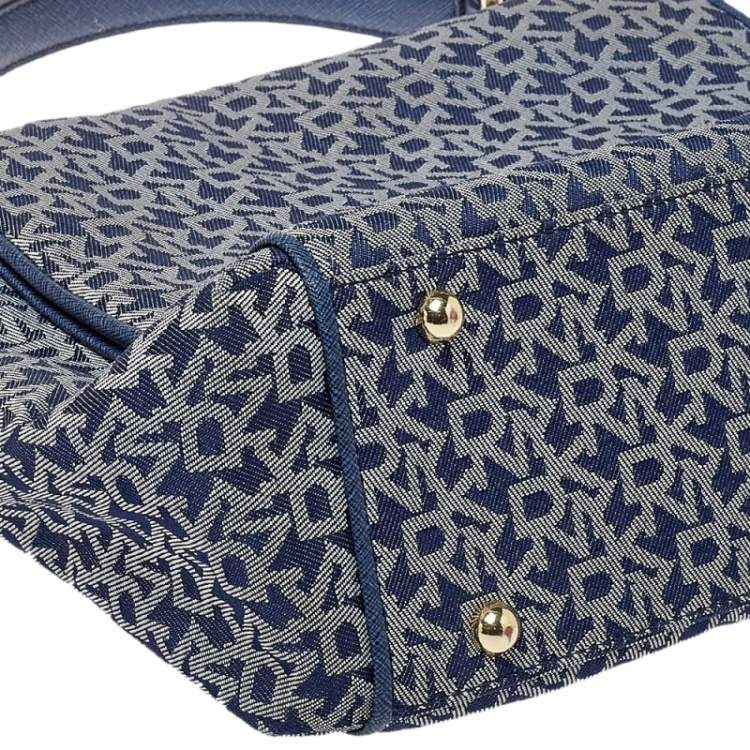 Pre Owned DKNY Blue/White Canvas and Leather Top Handle Bag