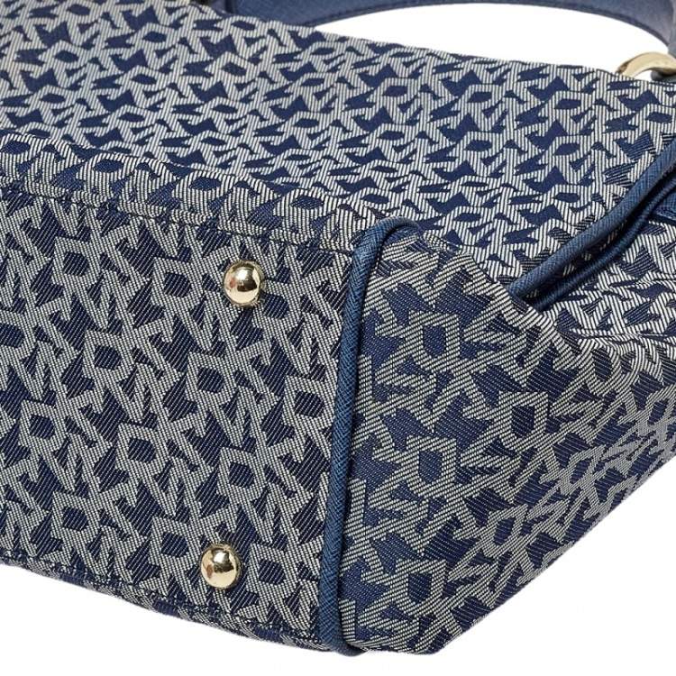 Pre Owned DKNY Blue/White Canvas and Leather Top Handle Bag