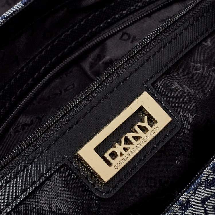 Pre Owned DKNY Blue/White Canvas and Leather Top Handle Bag