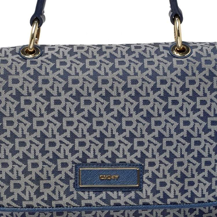 Pre Owned DKNY Blue/White Canvas and Leather Top Handle Bag