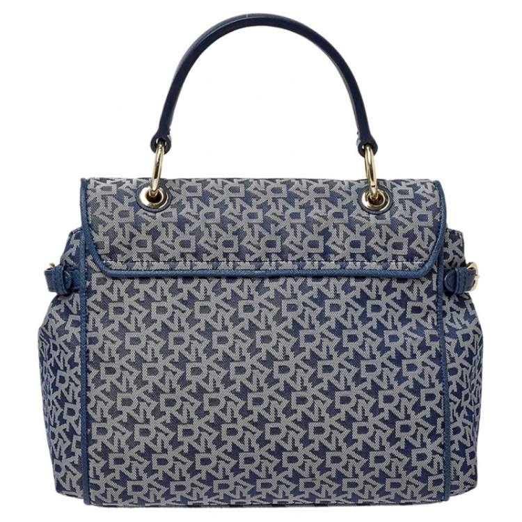 Pre Owned DKNY Blue/White Canvas and Leather Top Handle Bag