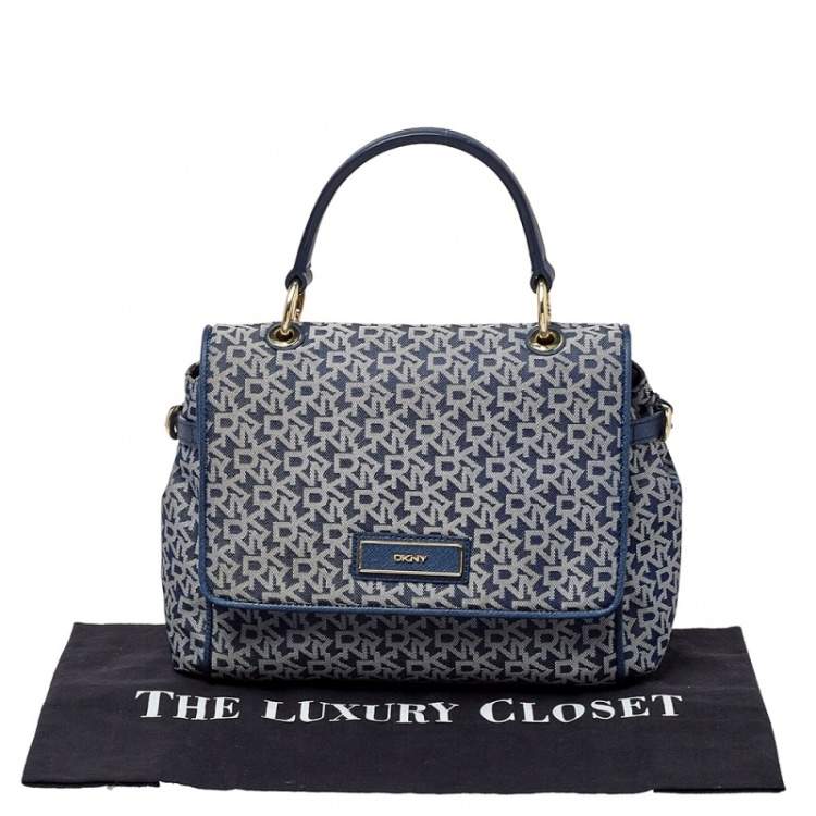 Pre Owned DKNY Blue/White Canvas and Leather Top Handle Bag