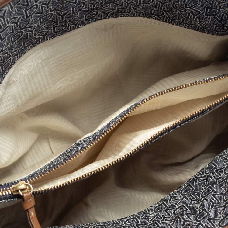 Pre Owned Dkny Navy Blue/Brown Monogram Canvas and Leather Hobo