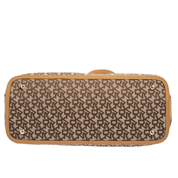 Pre Owned Dkny Brown/Beige Monogram Canvas and Leather Dome Satchel