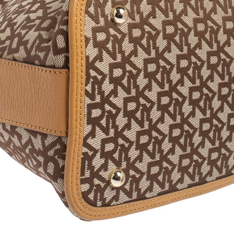 Pre Owned Dkny Brown/Beige Monogram Canvas and Leather Dome Satchel