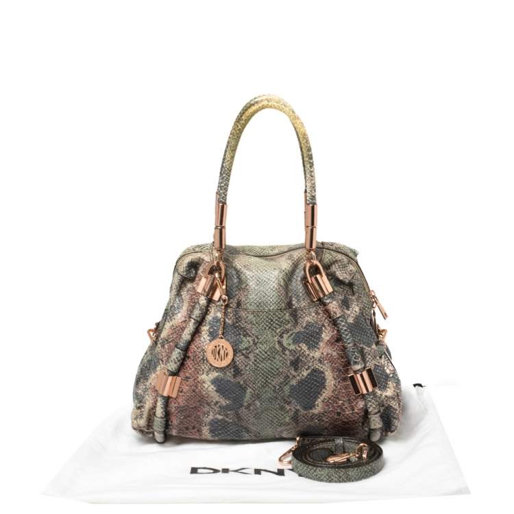 Pre Owned Dkny Multicolor Python Embossed Leather Satchel