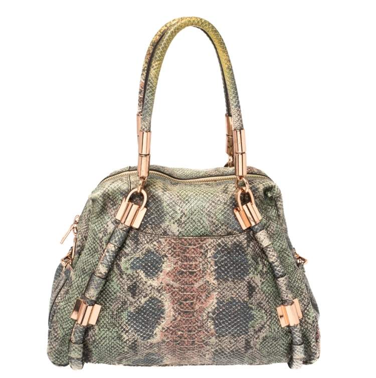 Pre Owned Dkny Multicolor Python Embossed Leather Satchel