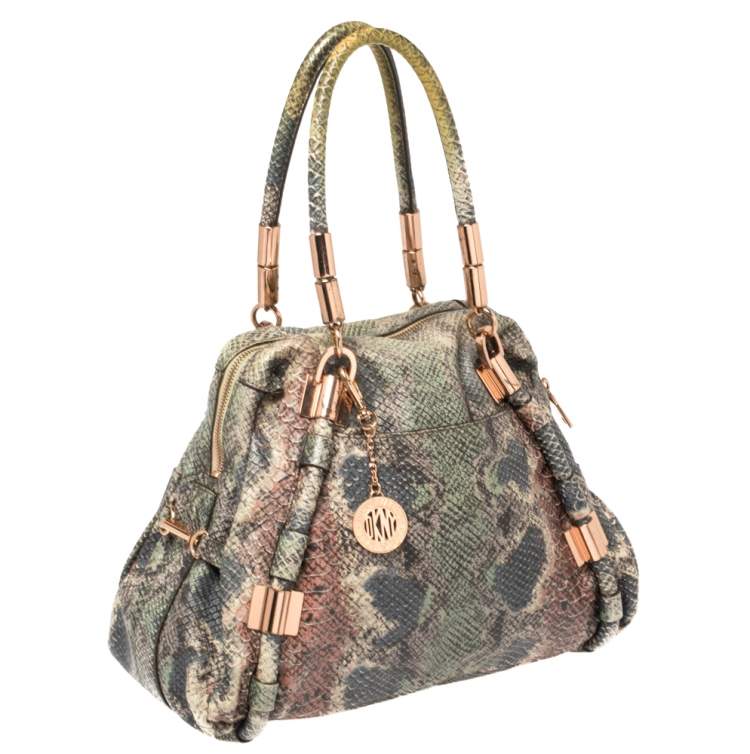 Pre Owned Dkny Multicolor Python Embossed Leather Satchel