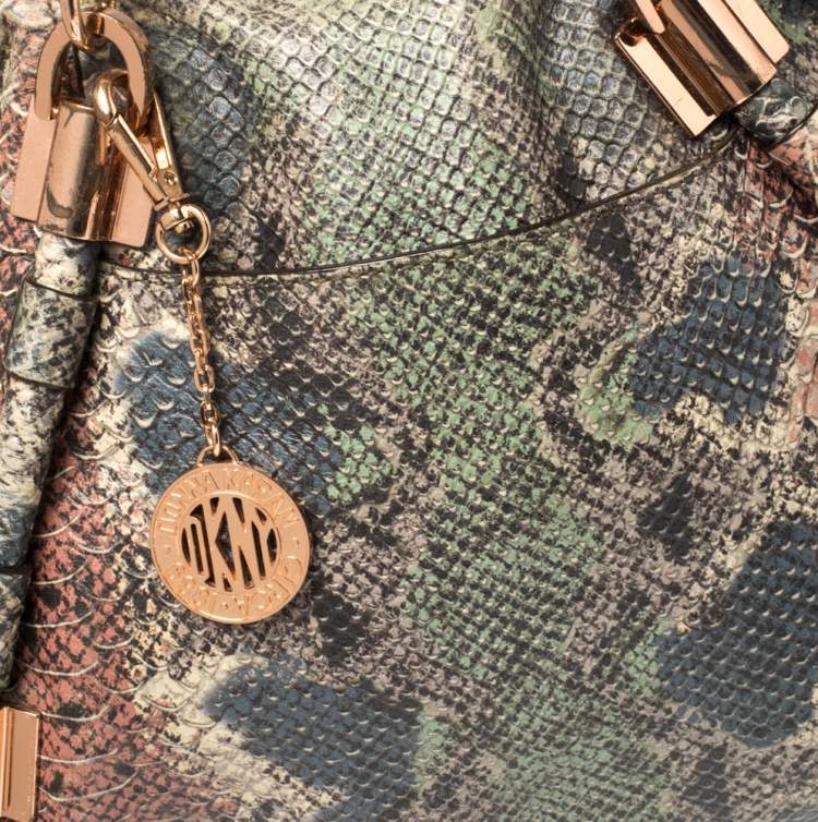 Pre Owned Dkny Multicolor Python Embossed Leather Satchel