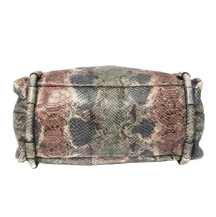 Pre Owned Dkny Multicolor Python Embossed Leather Satchel