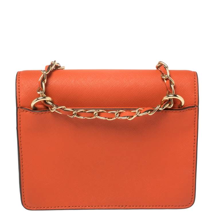 Pre Owned Dkny Orange Leather Flap Chain Crossbody Bag