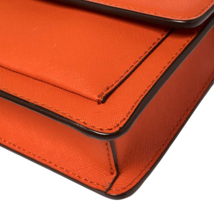Pre Owned Dkny Orange Leather Flap Chain Crossbody Bag