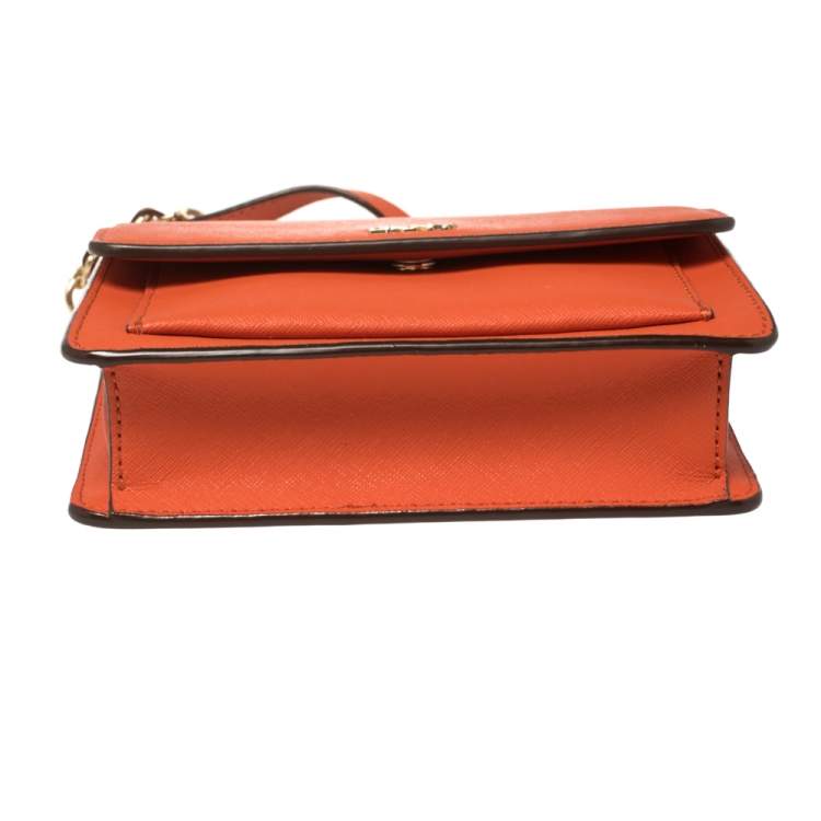 Pre Owned Dkny Orange Leather Flap Chain Crossbody Bag