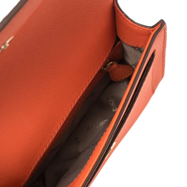 Pre Owned Dkny Orange Leather Flap Chain Crossbody Bag